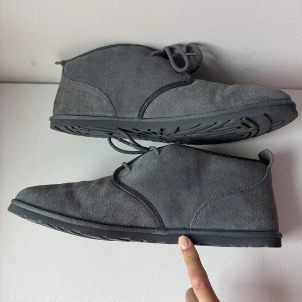 UGG Blue/Gray Suede Lace Up Neumel Chukka Boots Sheepskin Sherpa Lined Mens Sz15